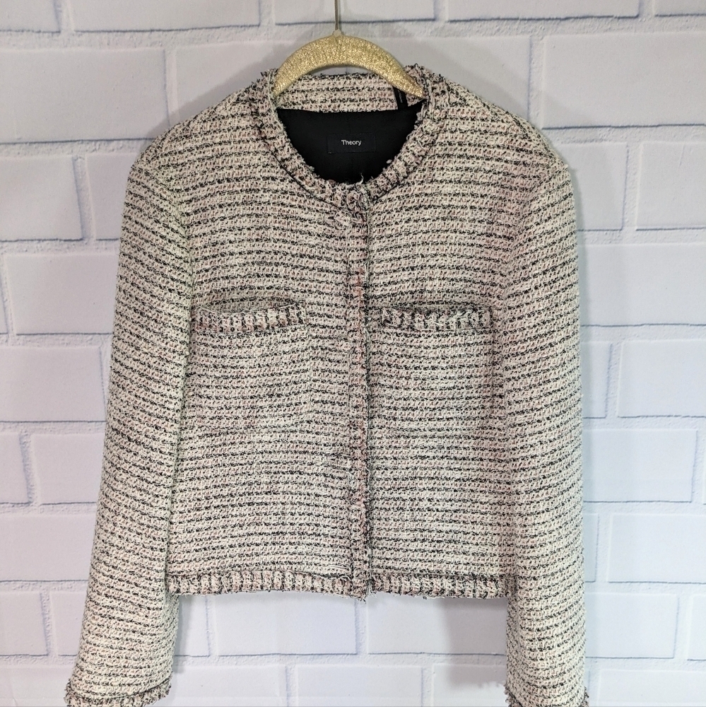 Theory White Textured Boucle Jacket/Blazer